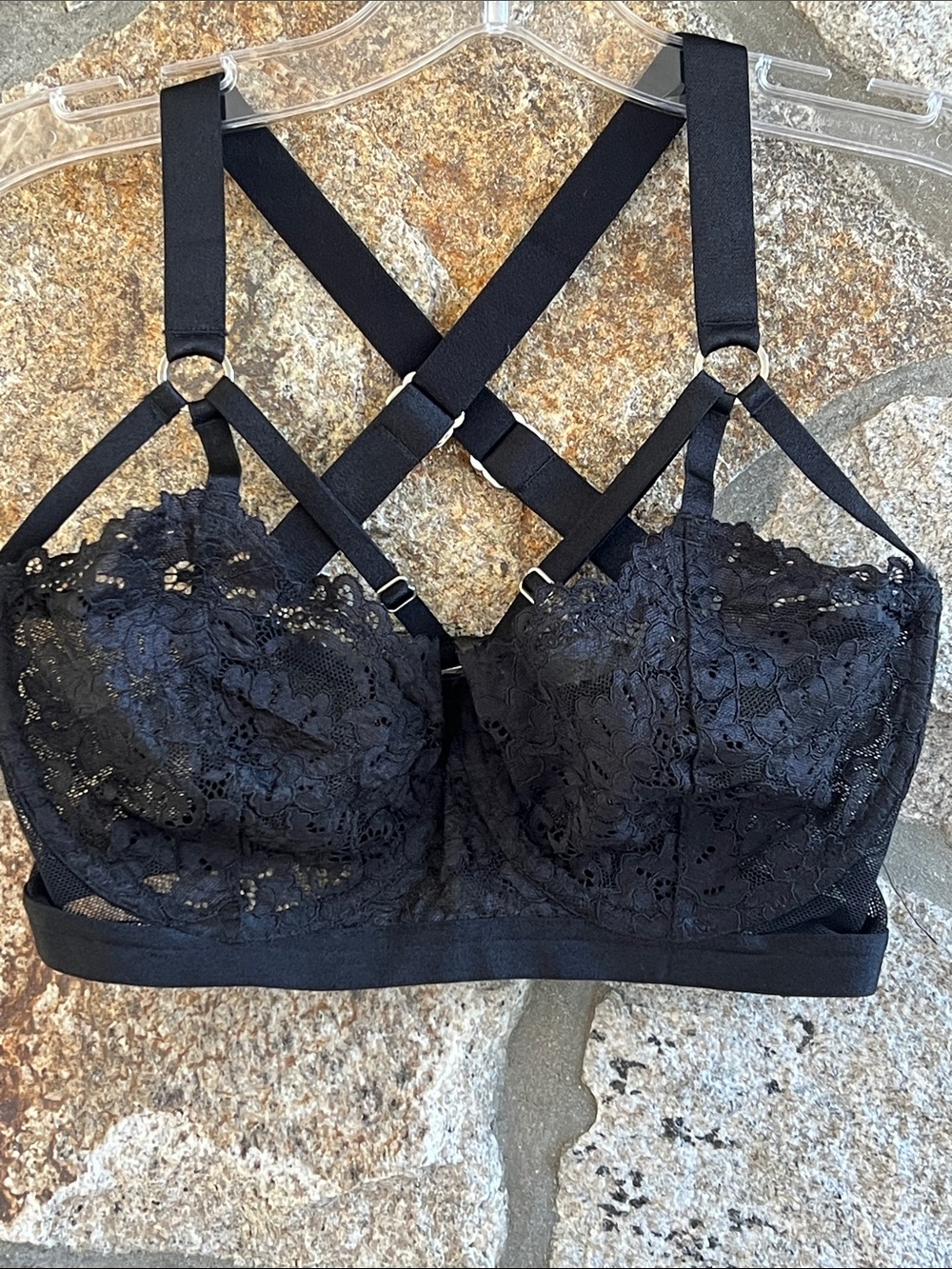 Black Lace Strappy Bralette - Women Intimates